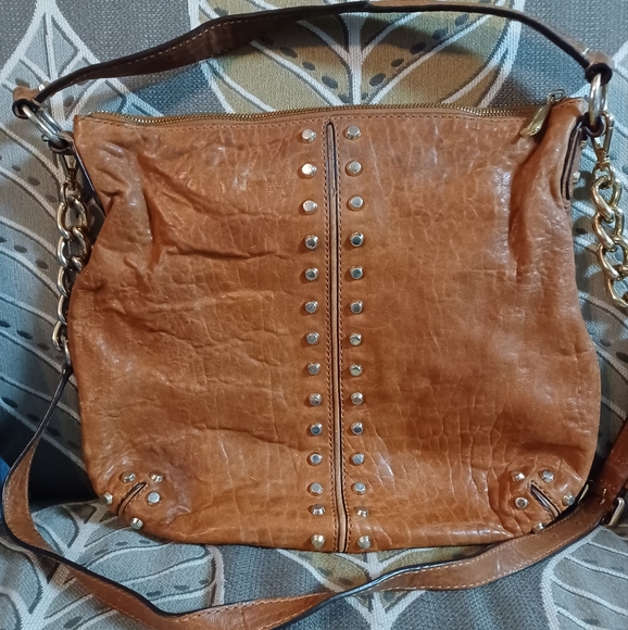 MICHAEL KORS Uptown Astor Tote Studded Cognac Brown Leather Large Hobo Bag 13" - Picture 16 of 16